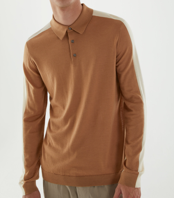 Cos Long-Sleeved Merino Polo Shirt in Light Brown