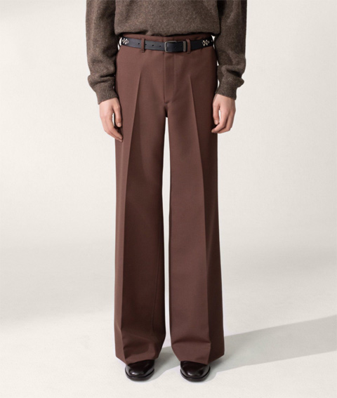 Lemaire Wide Leg Pants in Poly Wool in Russet Brown