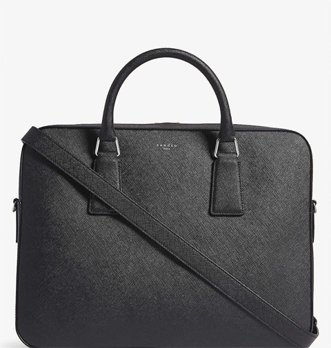 Sandro Saffiano Leather Briefcase in Black
