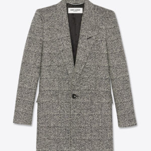 Saint Laurent Single Breasted Overcoat in Snow Check Coat
