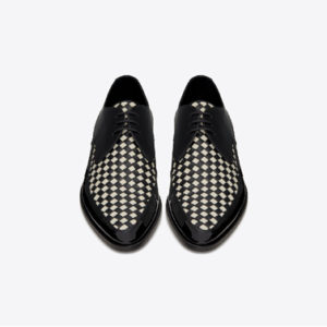 Saint Laurent Marceau Derbies in Woven Patent and Smooth Leather