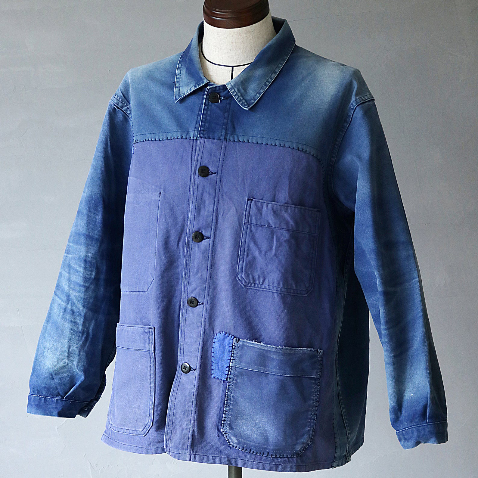 1960s French Vintage Patchwork Blue Work Jacket - Leo Edit