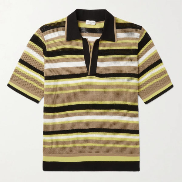 Dries Van Noten Slim-Fit Striped Open-Knit Polo Shirt