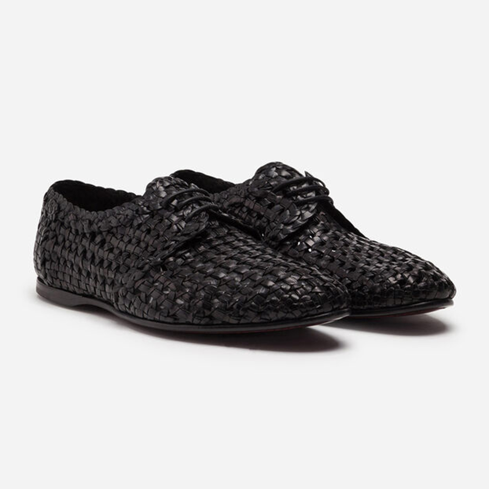dolce & gabbana persia woven leather derby shoes on leo edit