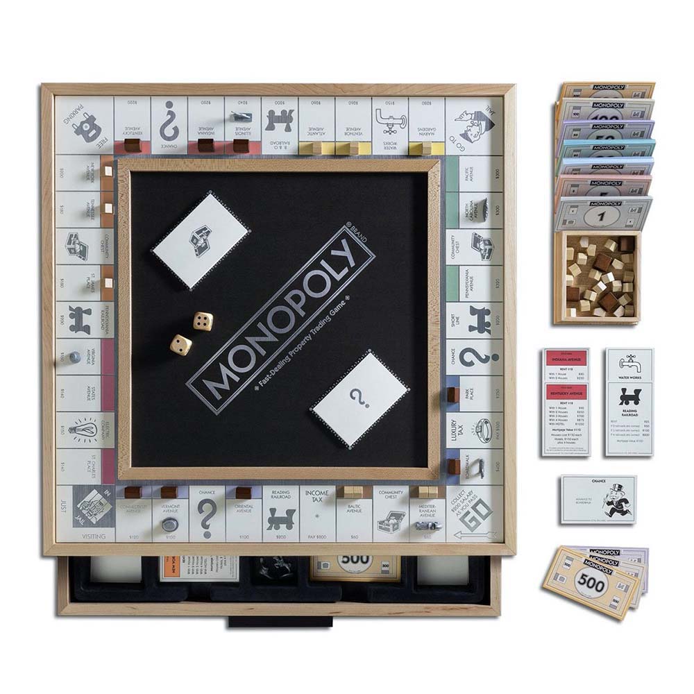 Wooden Monopoly Board Game: Maple Luxury Edition - Leo Edit