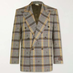 Gucci Double-Breasted Checked Wool Suit Jacket